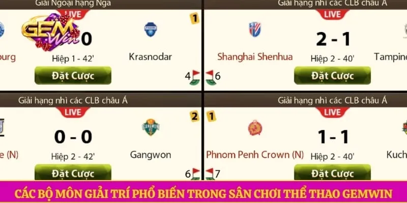 Các bộ môn giải trí phổ biến trong sân chơi thể thao GEMWIN