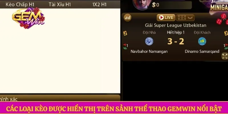 Các loại kèo được hiển thị trên sảnh thể thao GEMWIN nổi bật