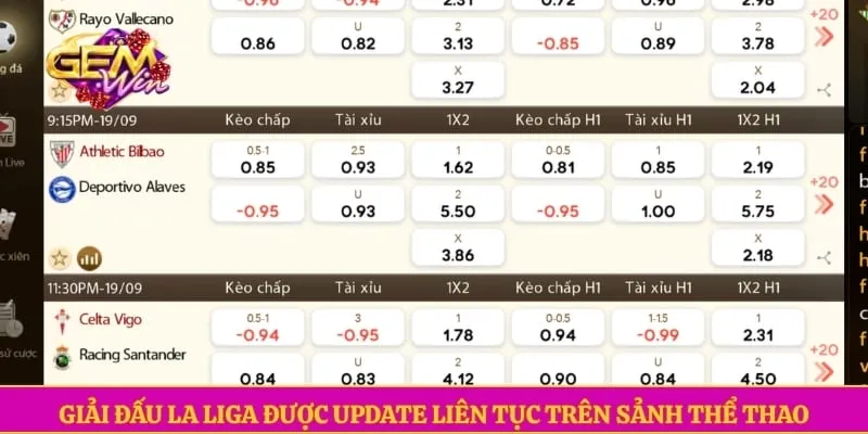 Giải đấu La Liga được update liên tục trên sảnh thể thao